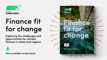 Image of Finance fit for change report with text: Finance fit for change Exploring the challenges and opportunities for climate finance in states and regions. Now available to download. 