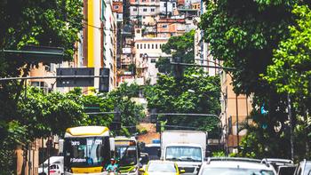 City traffic in Copacabana, Rio de Janiero, Brazil